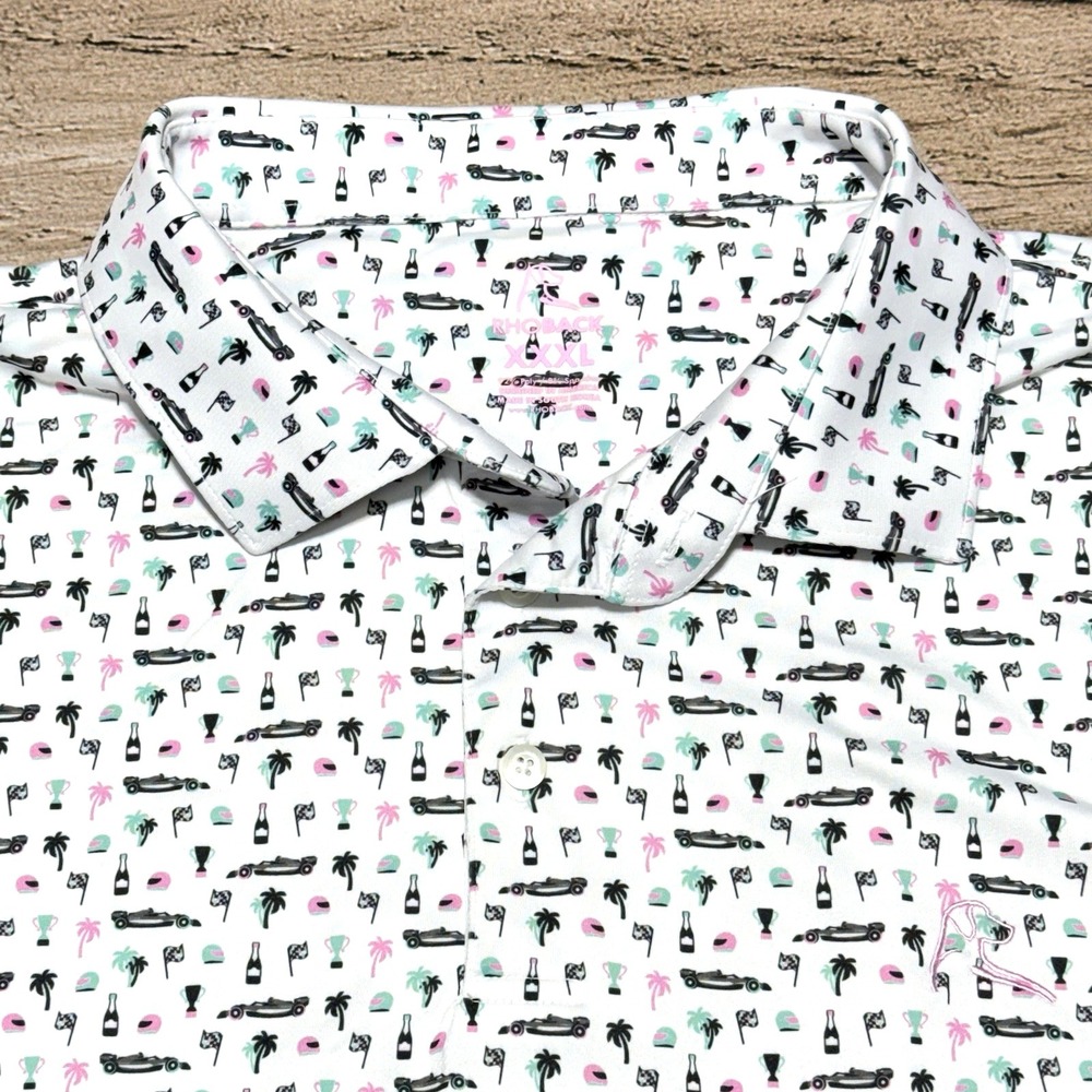 Rhoback Polo Shirt Mens 3XL White Golf Formula 1 Racing Miami Florida Palm Trees